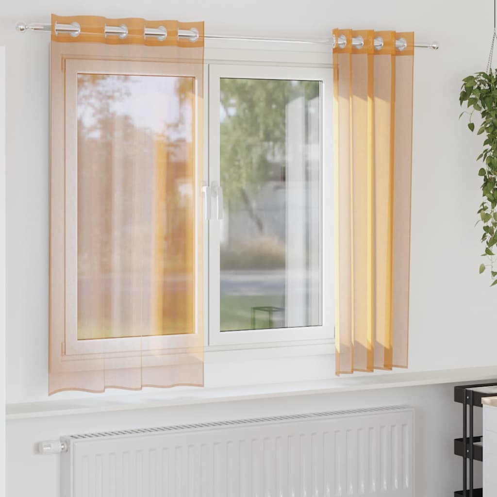 vidaXL Zasłony woalowe z przelotkami 2 szt. Pomarańczowe 140x175 cm