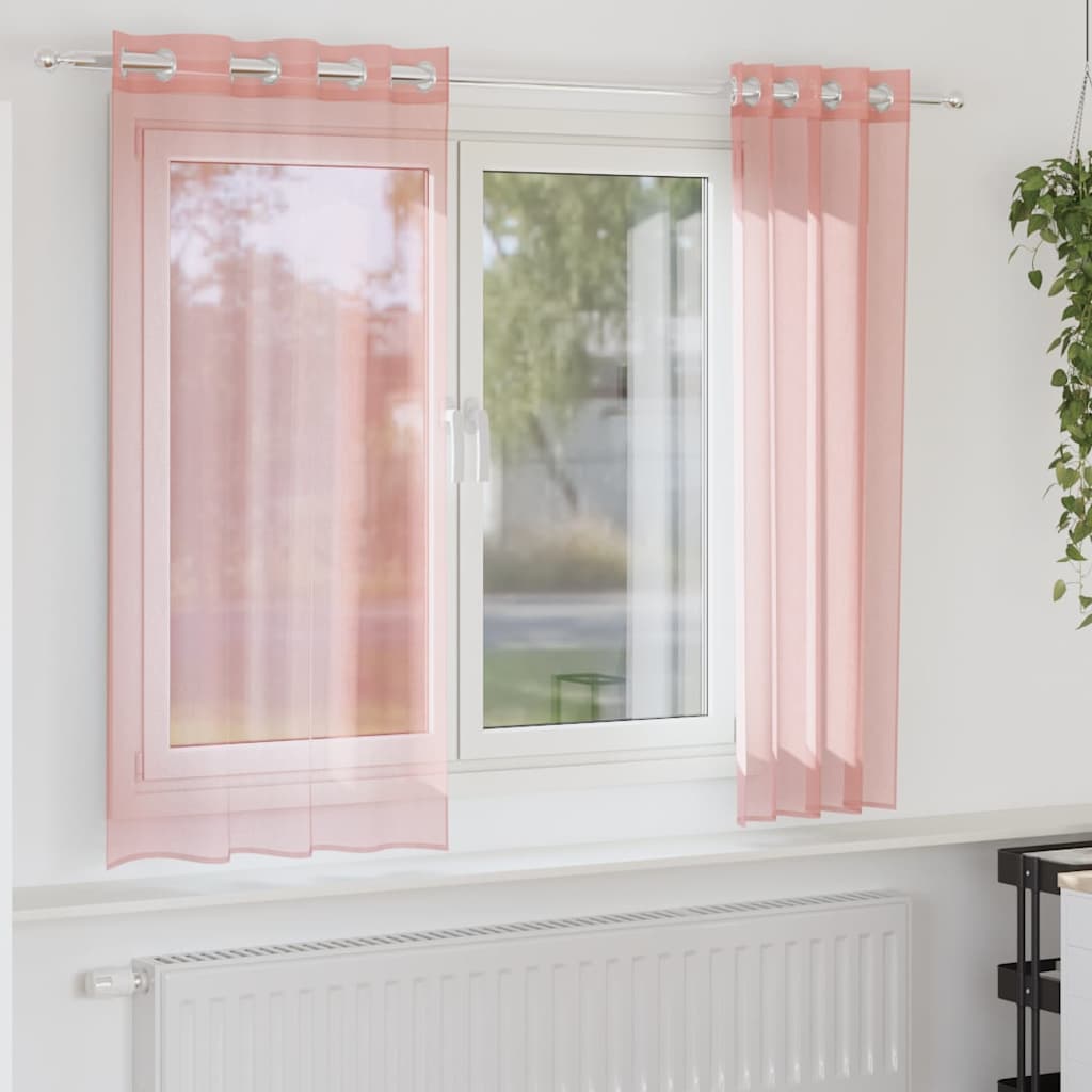 vidaXL Zasłony woalowe z przelotkami 2 szt. Różowe 140x175 cm