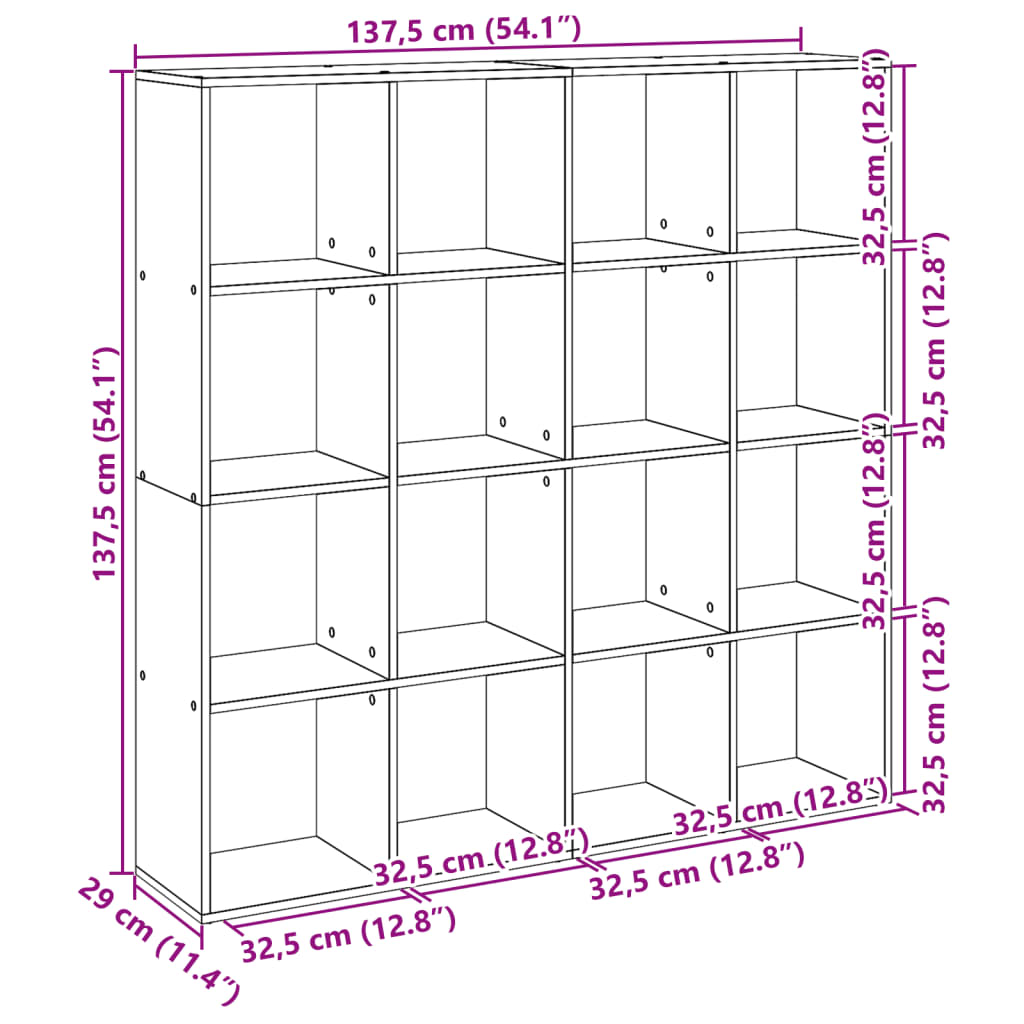 vidaXL Regał, dąb sonoma, 137,5x29x137,5 cm, materiał drewnopochodny