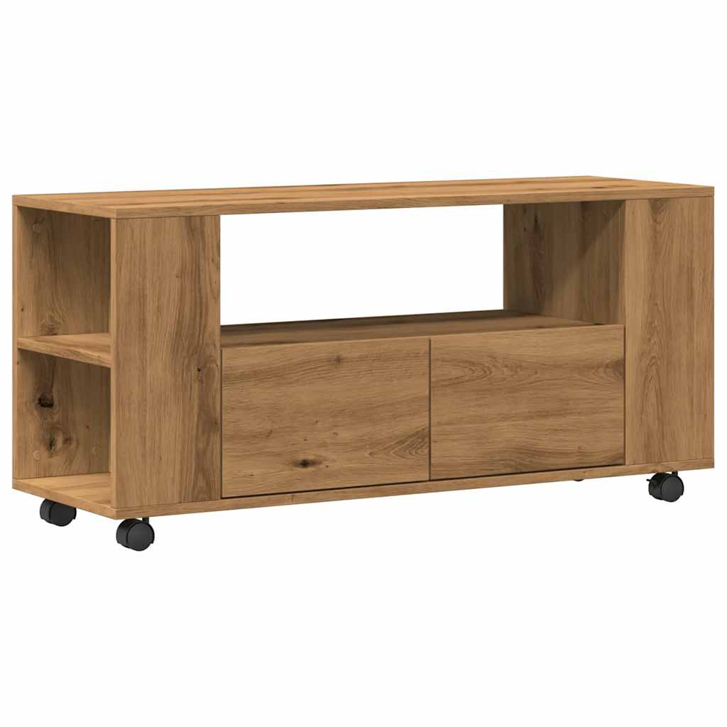 vidaXL Szafka pod TV z kółkami, dąb artisan, materiał drewnopochodny