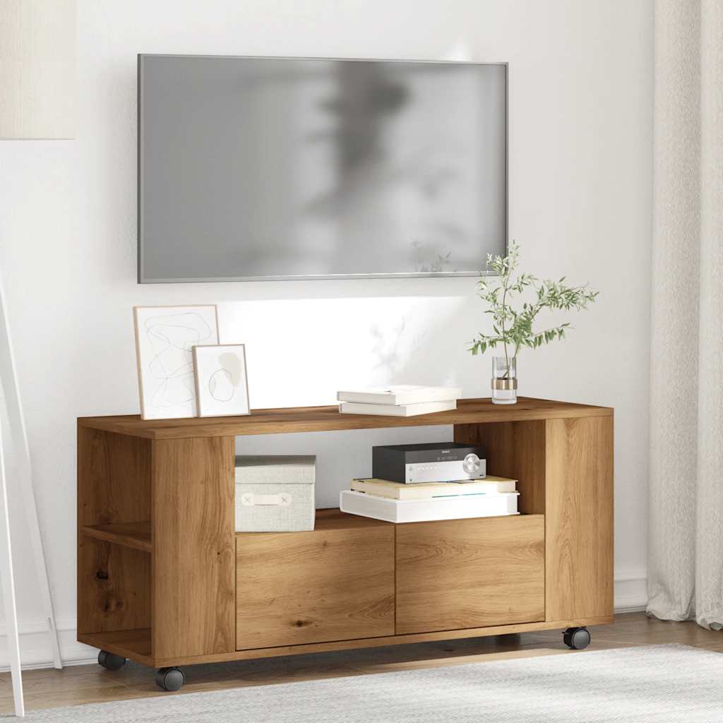 vidaXL Szafka pod TV z kółkami, dąb artisan, materiał drewnopochodny
