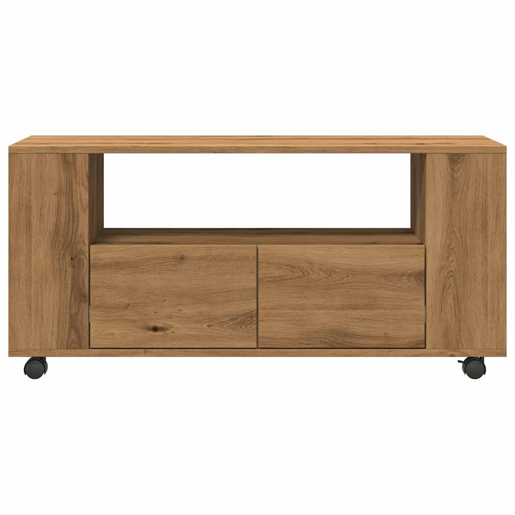vidaXL Szafka pod TV z kółkami, dąb artisan, materiał drewnopochodny