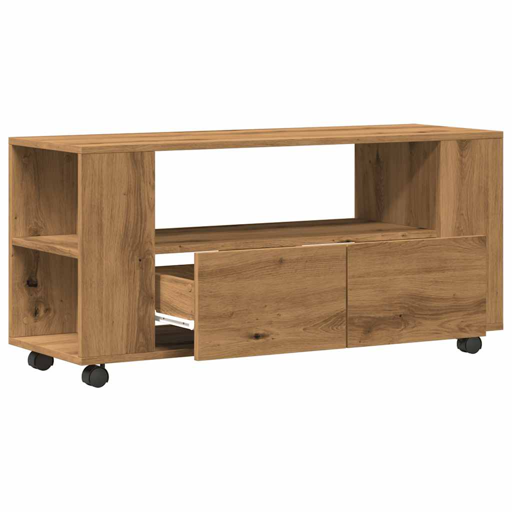 vidaXL Szafka pod TV z kółkami, dąb artisan, materiał drewnopochodny