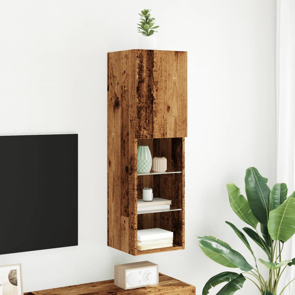 vidaXL Szafka TV, z LED, stare drewno, 30,5x30x102 cm