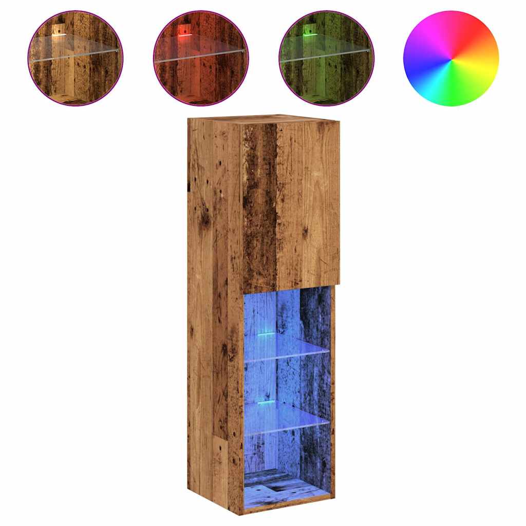 vidaXL Szafki TV, z LED, 2 szt., stare drewno, 30,5x30x102 cm
