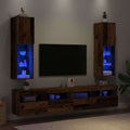 vidaXL Szafki TV, z LED, 2 szt., stare drewno, 30,5x30x102 cm