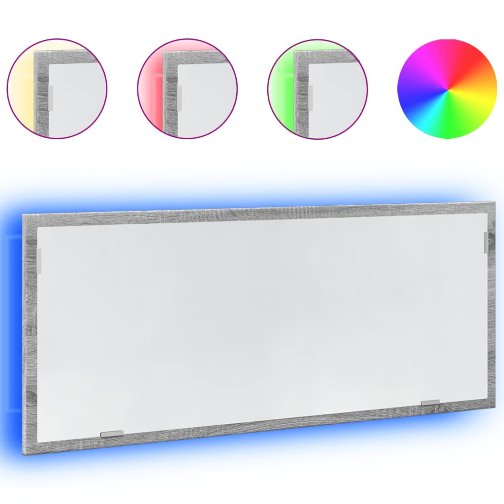 vidaXL Lustro łazienkowe z LED, szary dąb sonoma, 100x8,5x37 cm