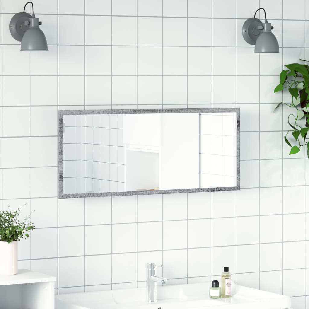 vidaXL Lustro łazienkowe z LED, szary dąb sonoma, 100x8,5x37 cm