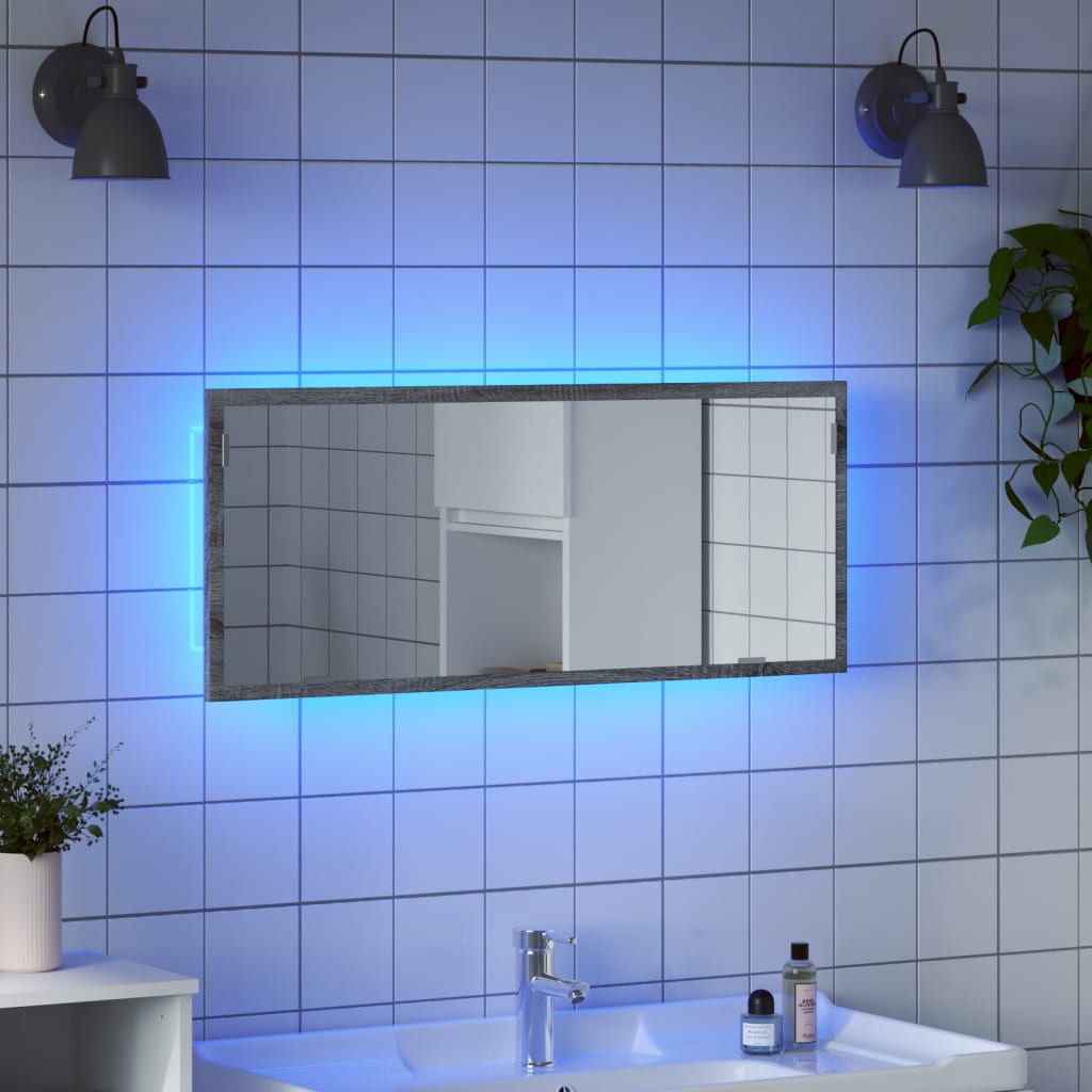 vidaXL Lustro łazienkowe z LED, szary dąb sonoma, 100x8,5x37 cm
