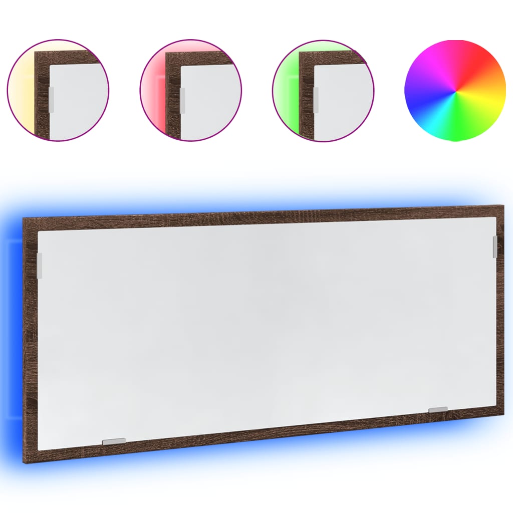 vidaXL Lustro łazienkowe z LED, brązowy dąb, 100x8,5x37 cm