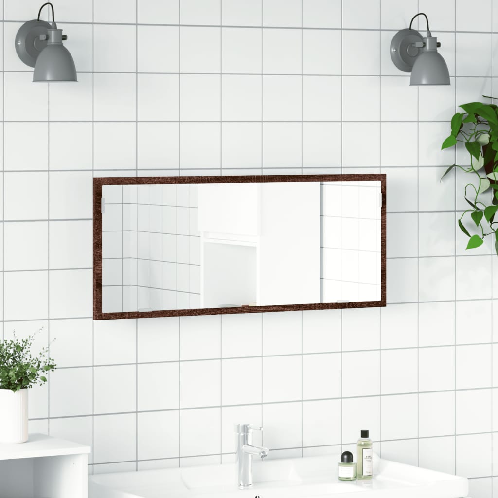 vidaXL Lustro łazienkowe z LED, brązowy dąb, 100x8,5x37 cm