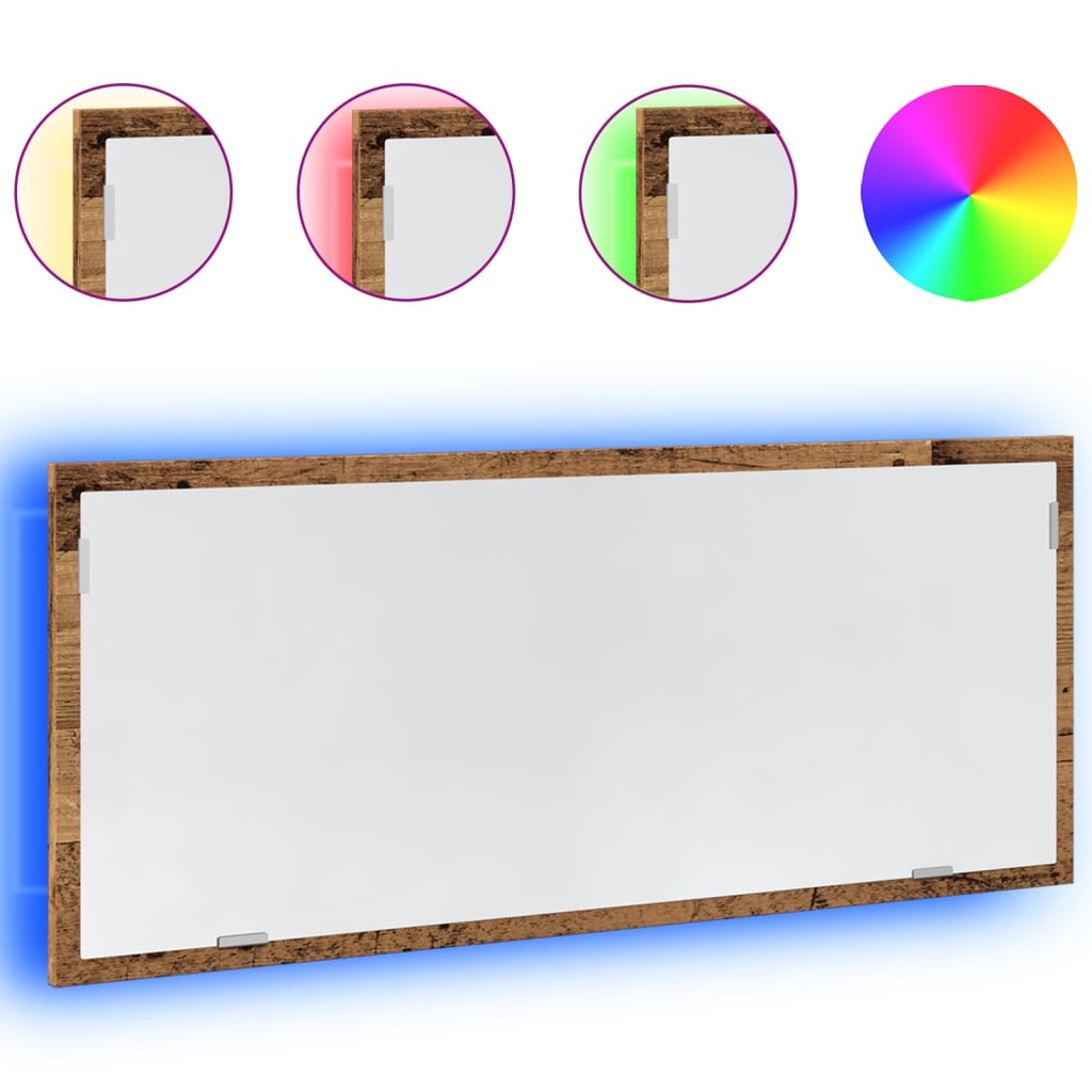 vidaXL Lustro łazienkowe z LED, stare drewno, 100x8,5x37 cm