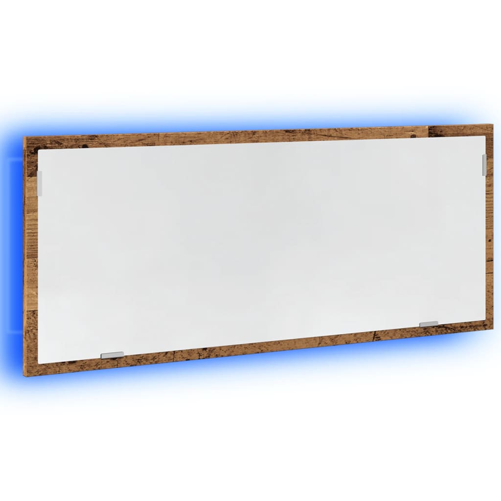 vidaXL Lustro łazienkowe z LED, stare drewno, 100x8,5x37 cm