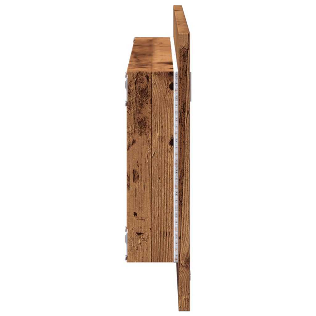 vidaXL Lustro łazienkowe z LED, stare drewno, 100x8,5x37 cm