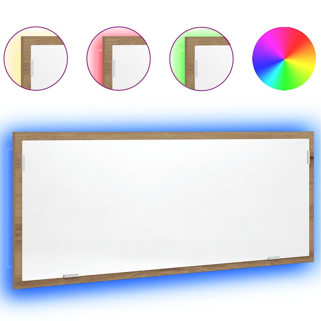 vidaXL Lustro łazienkowe z LED, dąb artisan, 100x8,5x37 cm