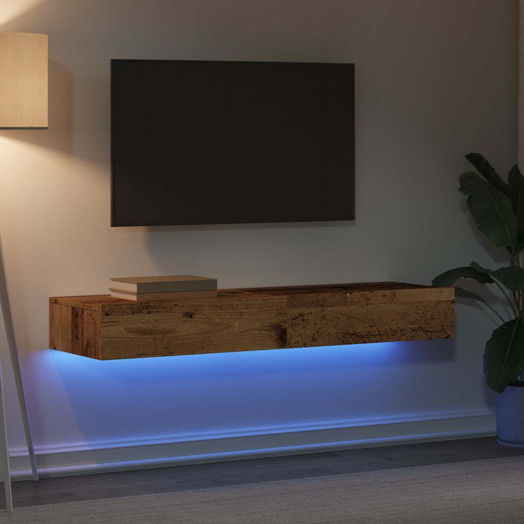vidaXL Szafki telewizyjne z LED, 2 szt., stare drewno, 60x35x15,5 cm