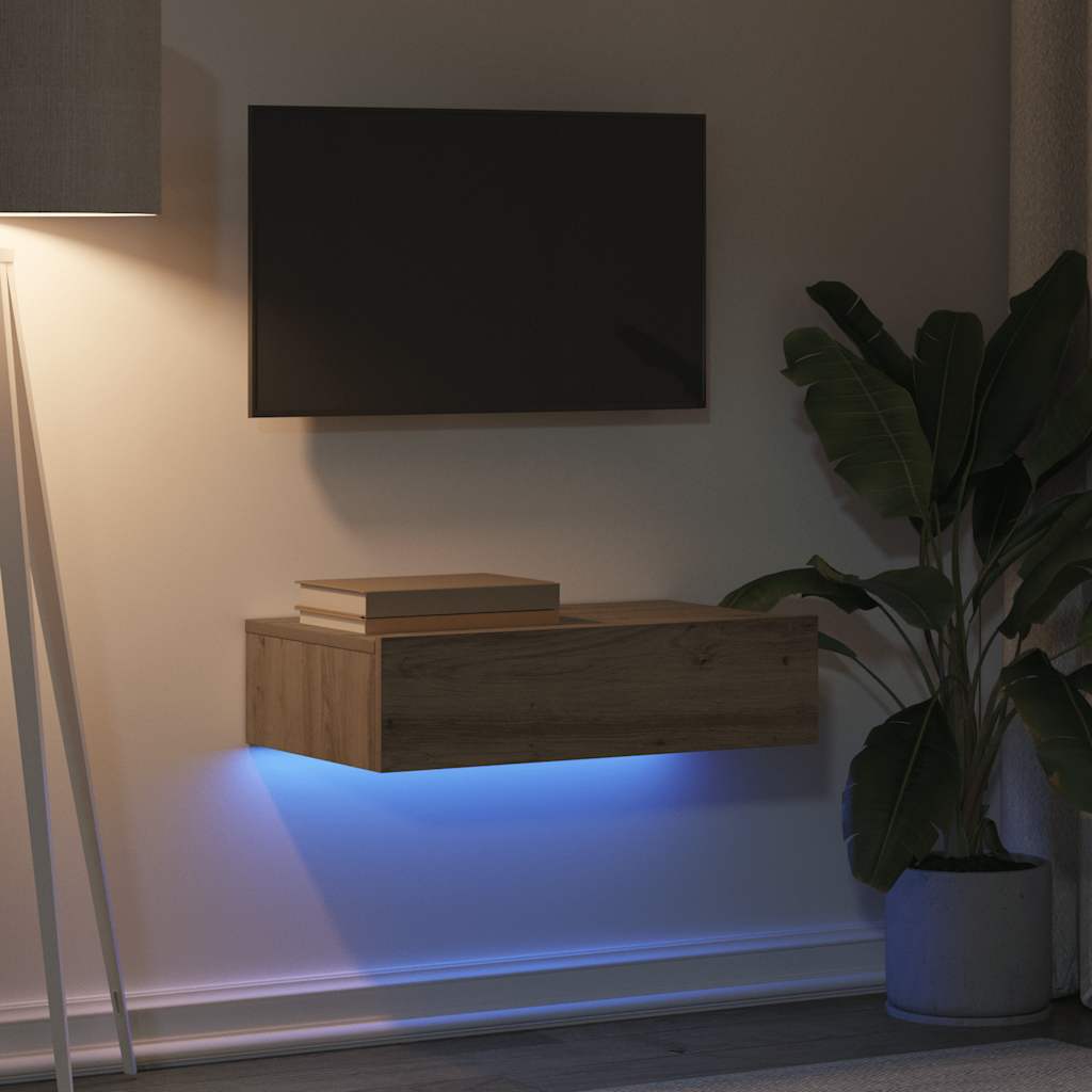 vidaXL Szafka telewizyjna z LED, dąb artisan, 60x35x15,5 cm