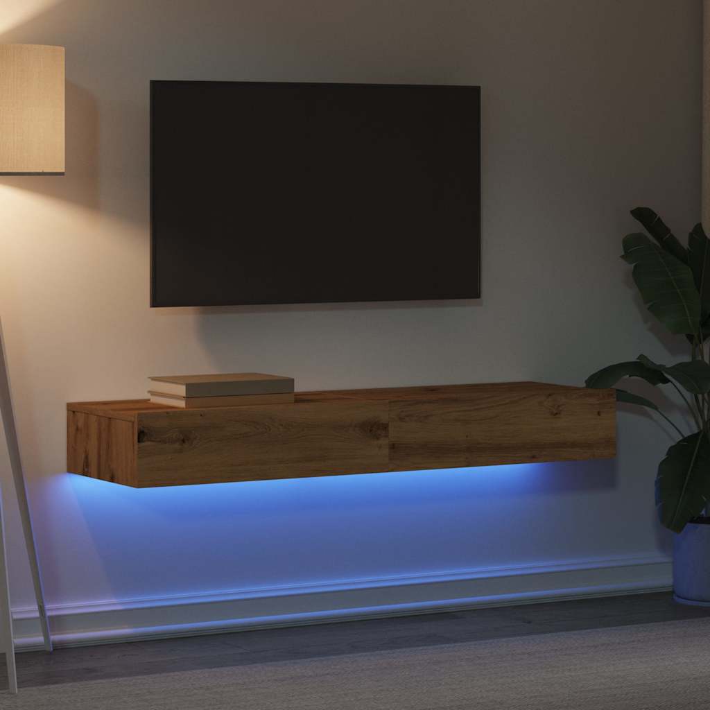 vidaXL Szafki pod TV z LED, 2 szt., dąb artisan, 60x35x15,5 cm