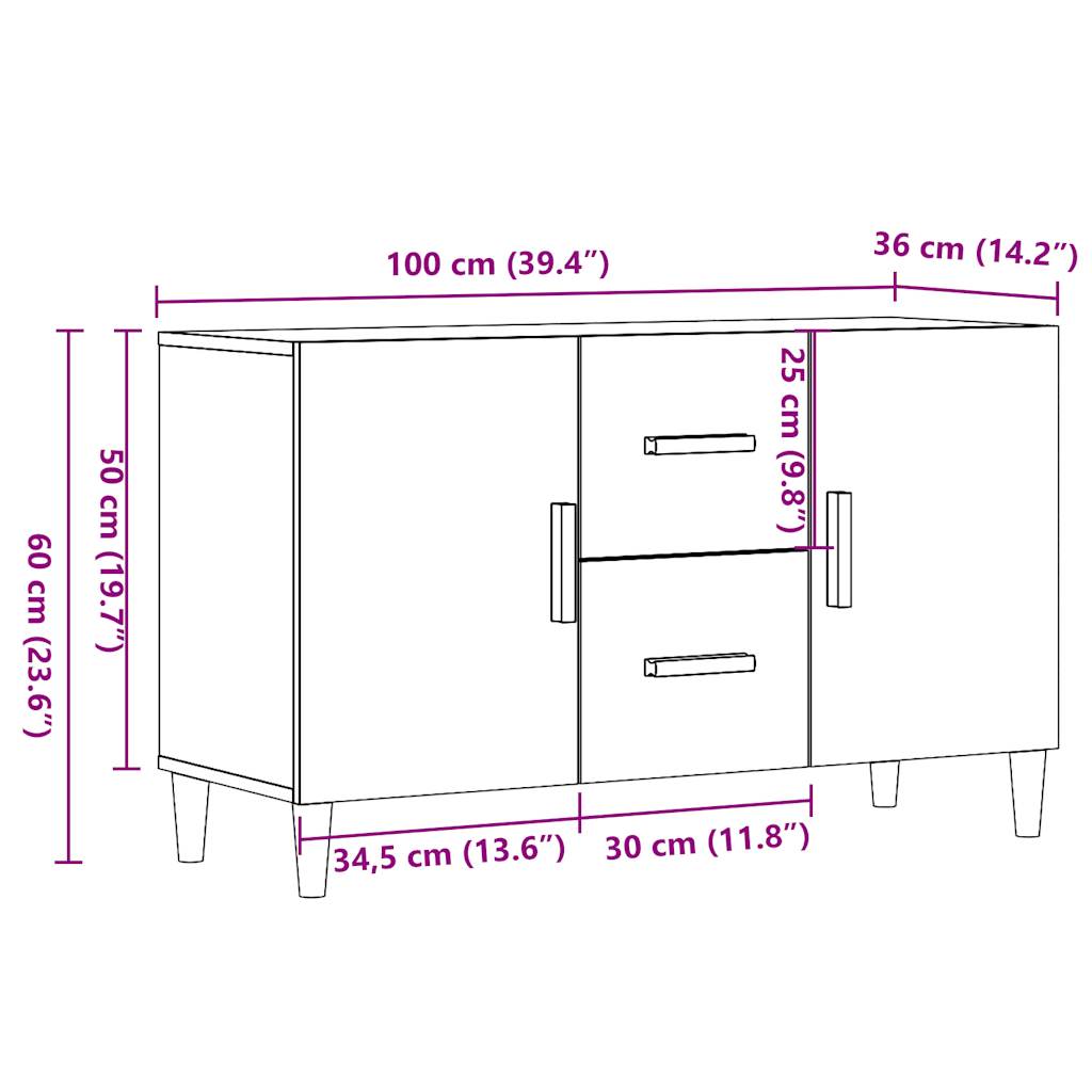 vidaXL Komoda, stare drewno, 100x36x60 cm, materiał drewnopochodny
