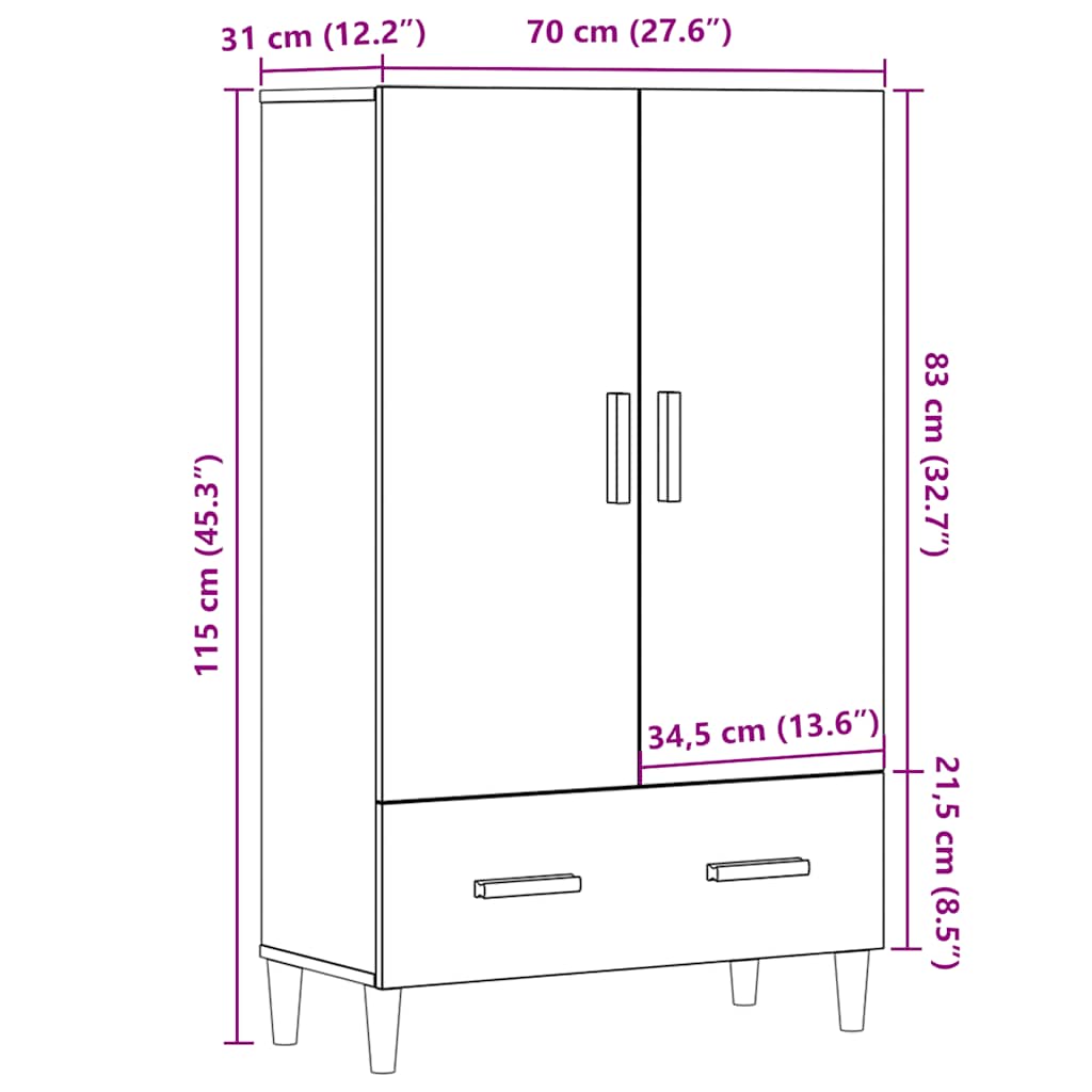 vidaXL Kredens, stare drewno, 70x31x115 cm, materiał drewnopochodny