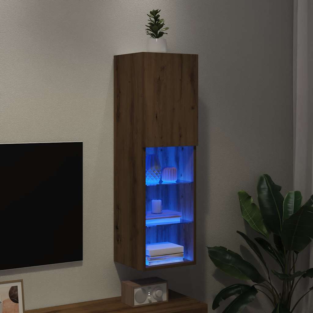 vidaXL Szafka TV z LED, dąb artisian, 30,5x30x102 cm