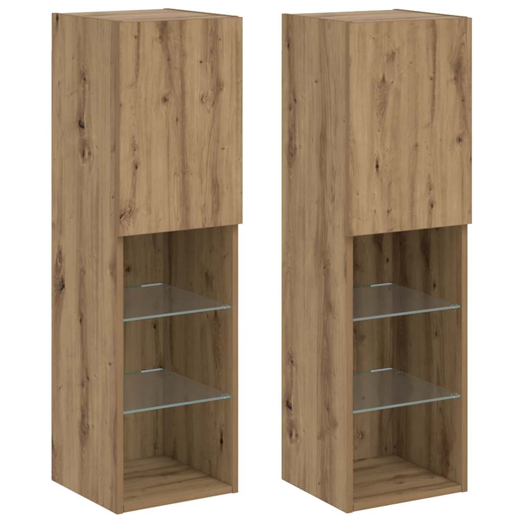 vidaXL Szafki TV, z LED, 2 szt., dąb artisian, 30,5x30x102 cm
