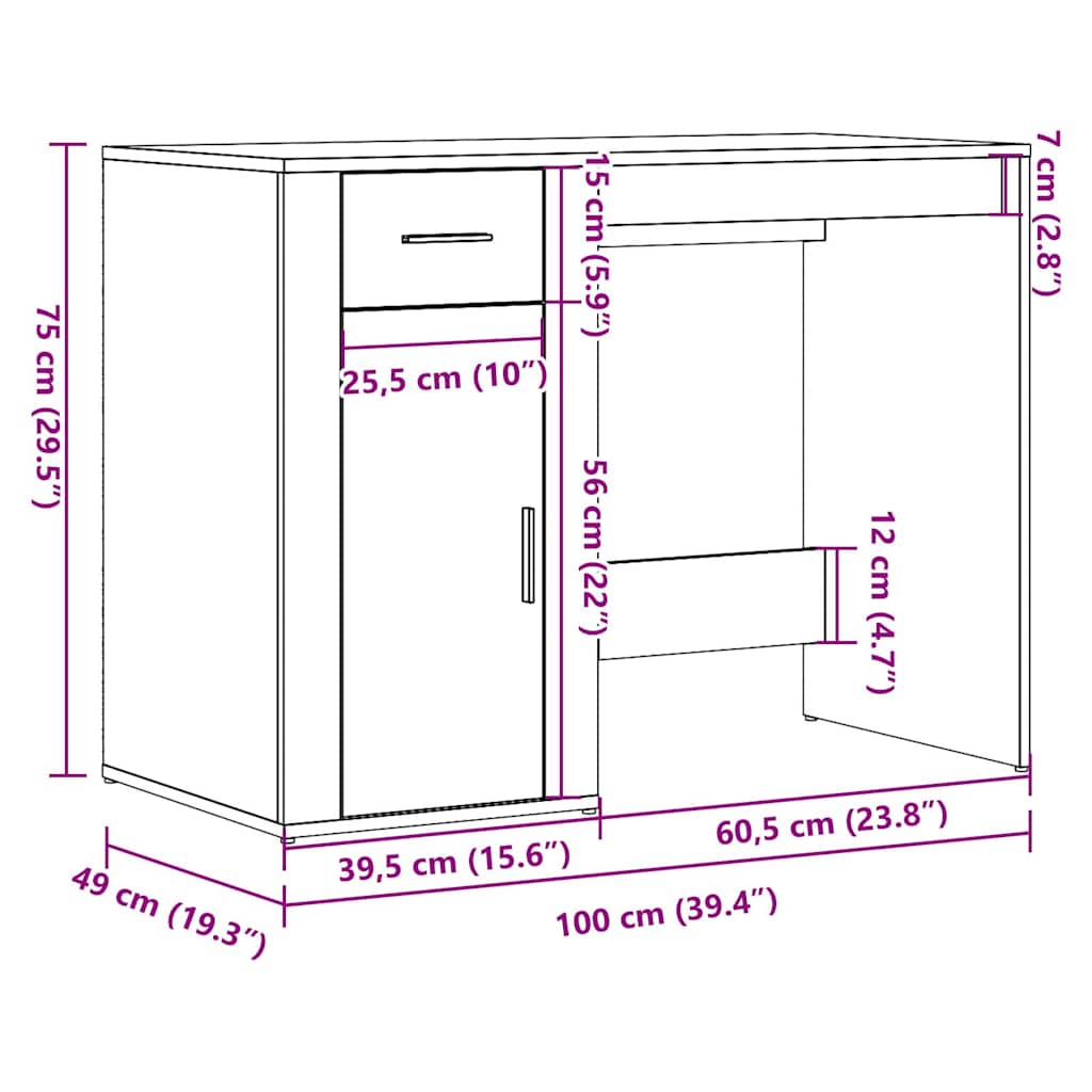 vidaXL Biurko, stare drewno, 100x49x75 cm, materiał drewnopochodny