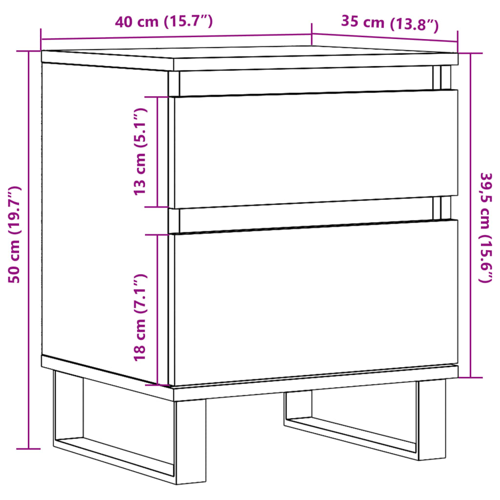 vidaXL Szafka nocna, stare drewno, 40x35x50cm, materiał drewnopochodny