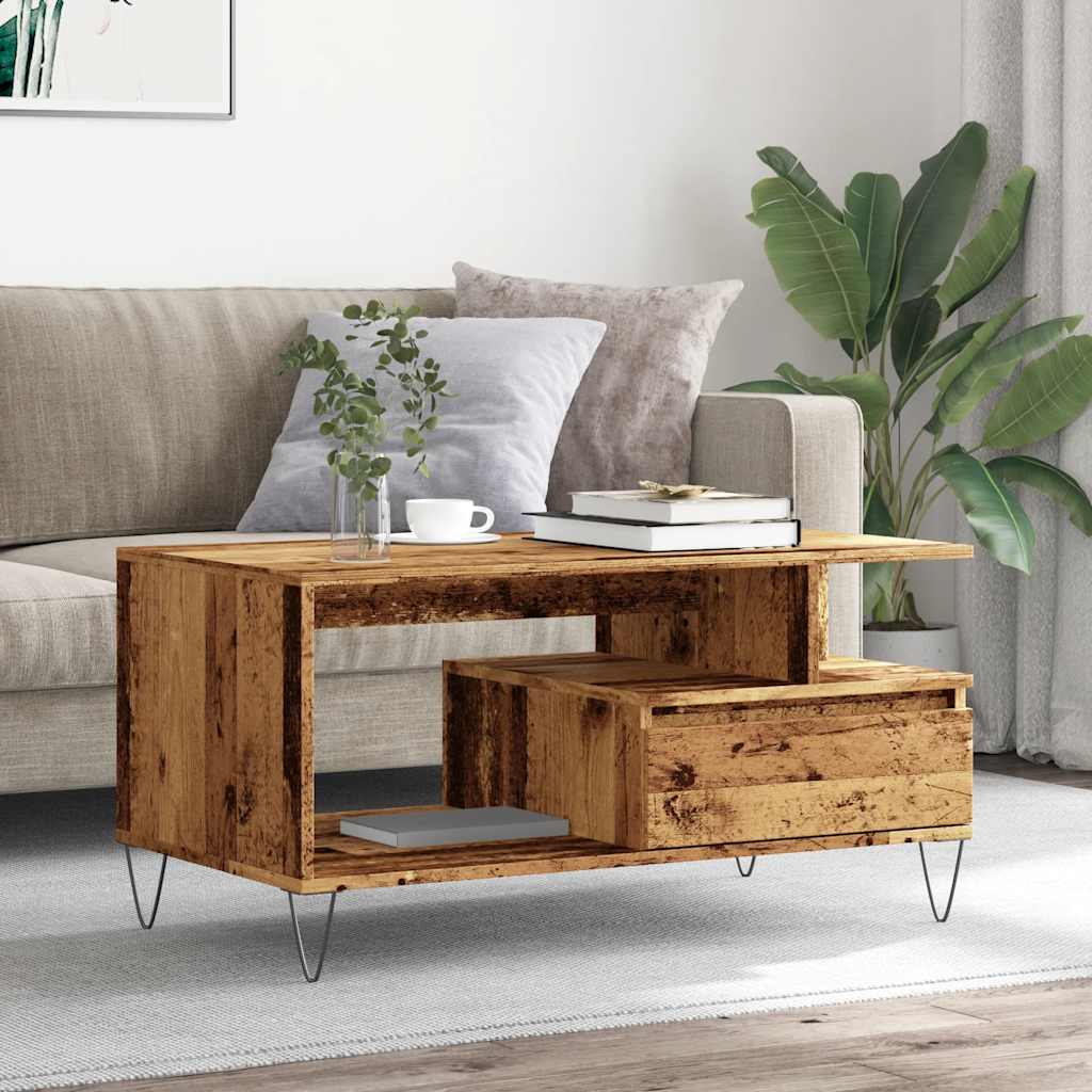 vidaXL Stolik kawowy, stare drewno 90x49x45 cm