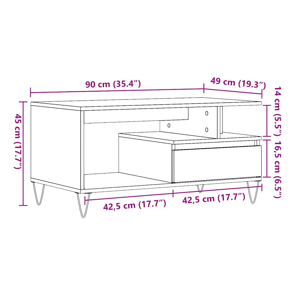 vidaXL Stolik kawowy, stare drewno 90x49x45 cm