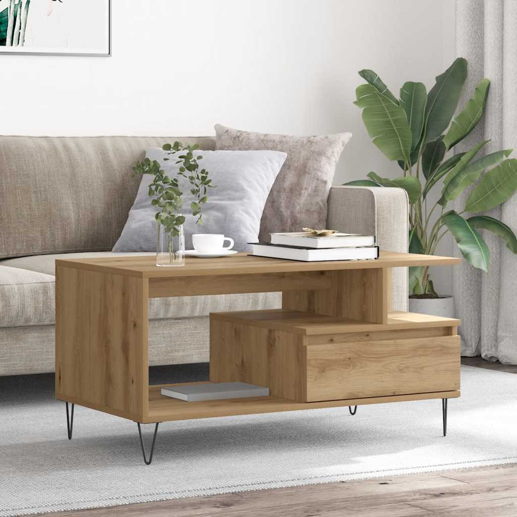 vidaXL Stolik kawowy, dąb artisan 90x49x45 cm, materiał drewnopochodny