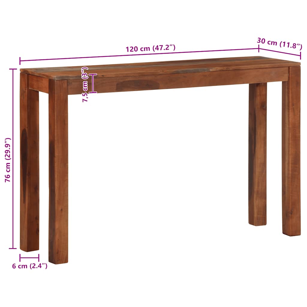 vidaXL Stolik konsolowy, 120x30x76 cm, lite drewno akacjowe