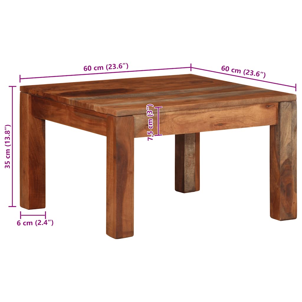 vidaXL Stolik kawowy, 60x60x35 cm, lite drewno akacjowe