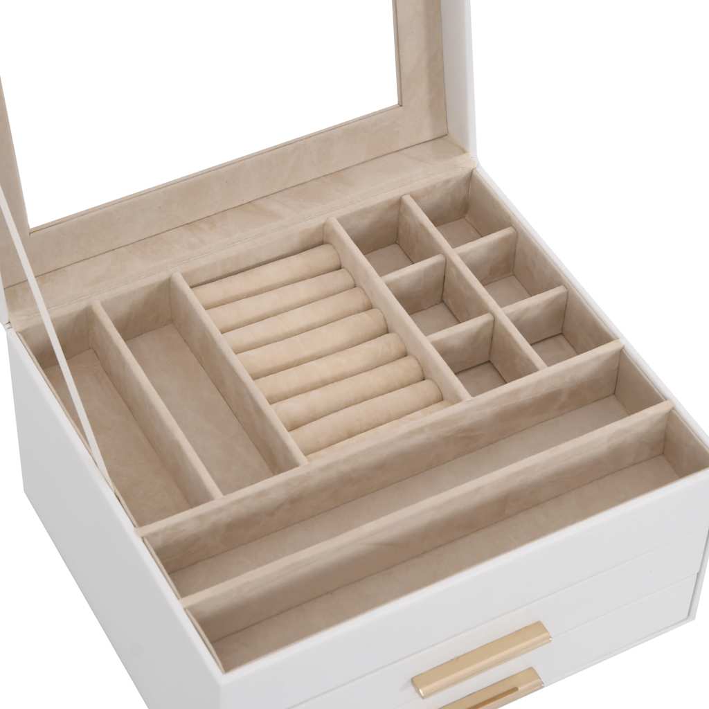 vidaXL Pudełko na biżuterię 3-warstwowe białe 23x20,5x14 cm