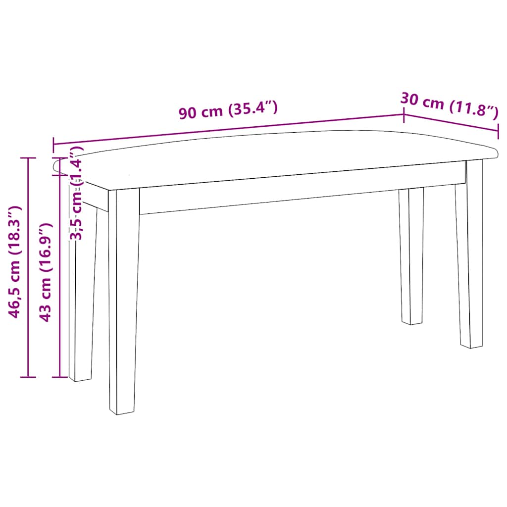 vidaXL Ławka 90 cm Brązowa lite drewno Guma