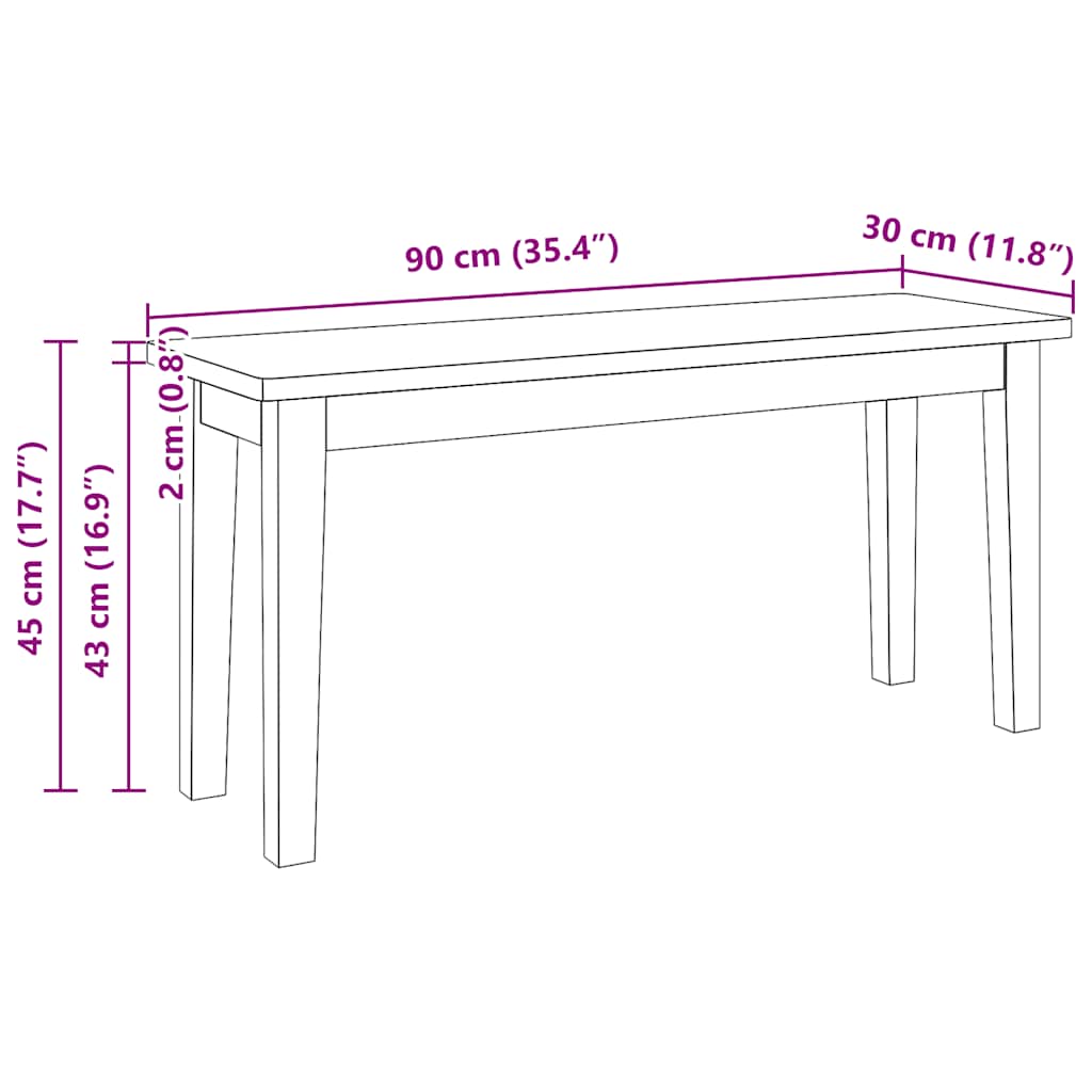 vidaXL Ławka 90 cm Drewno lite Guma