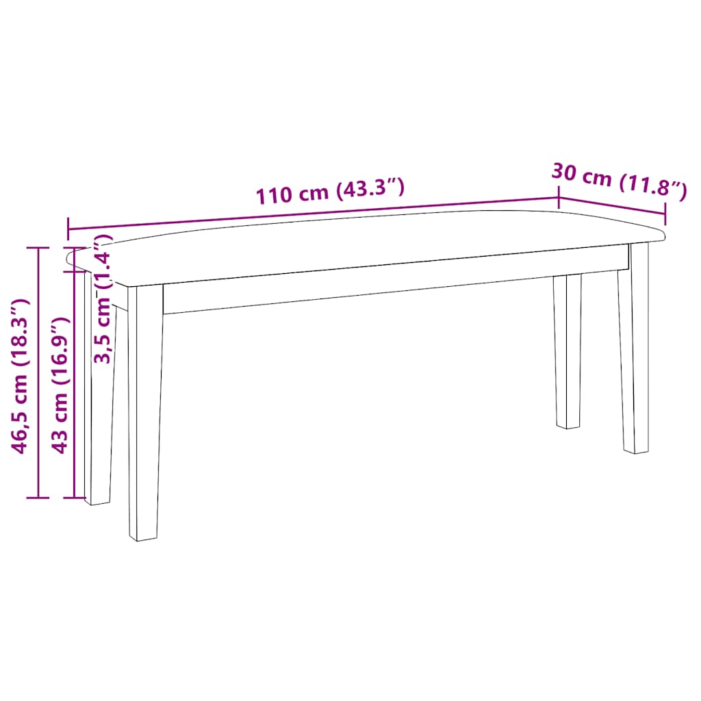 vidaXL Ławka 110 cm Drewno lite Guma