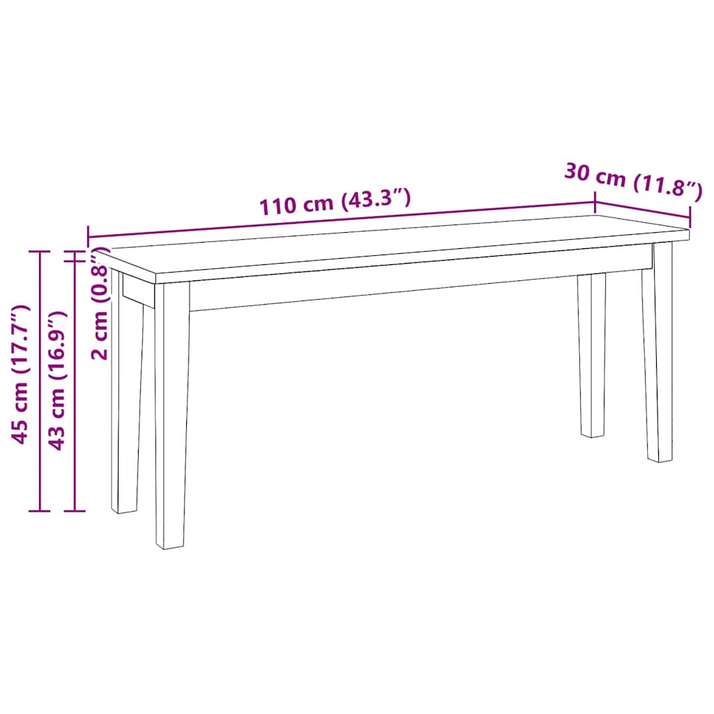 vidaXL Ławka 110 cm Biała lite drewno guma