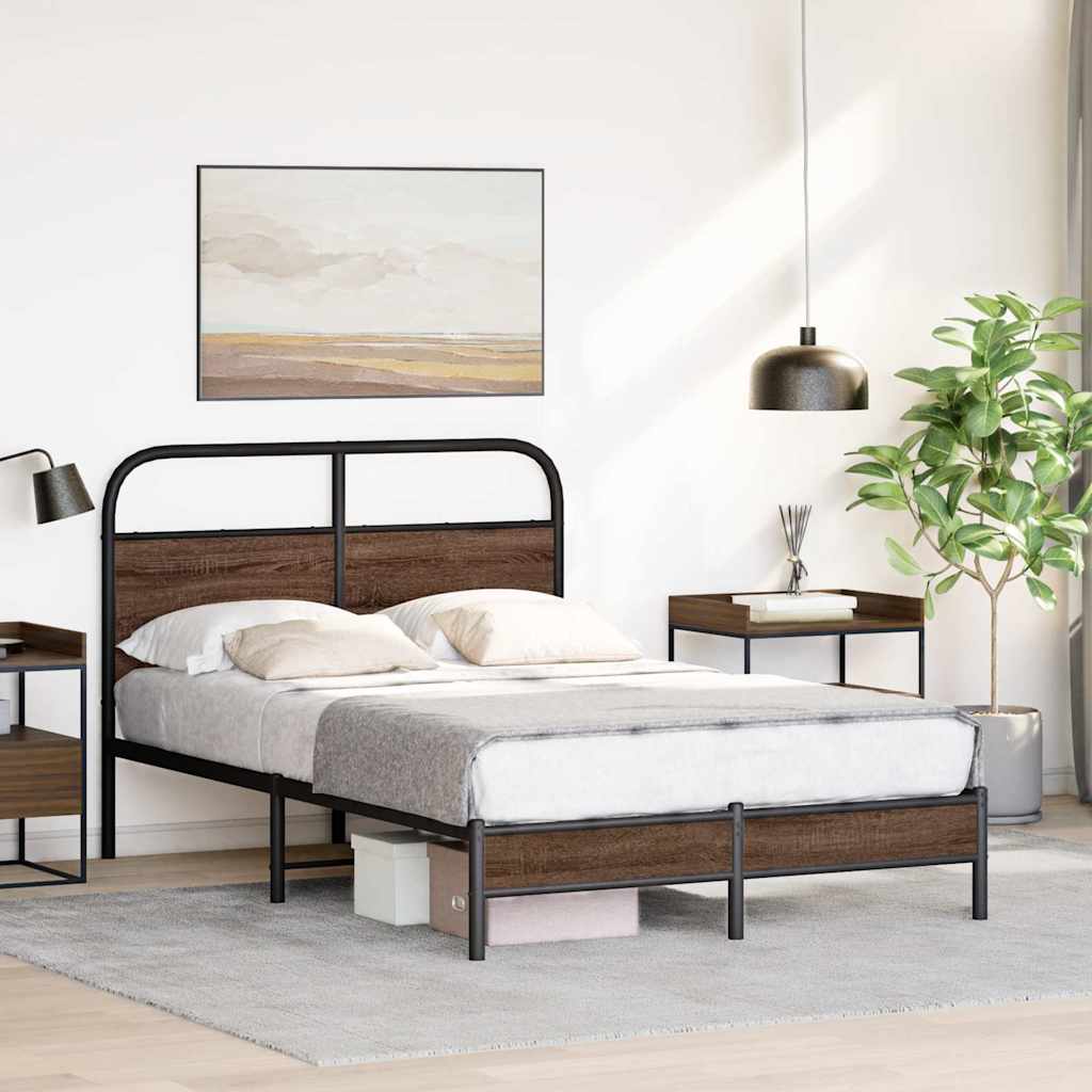 vidaXL Łóżko bez materaca, 135x190 cm, brązowy dąb