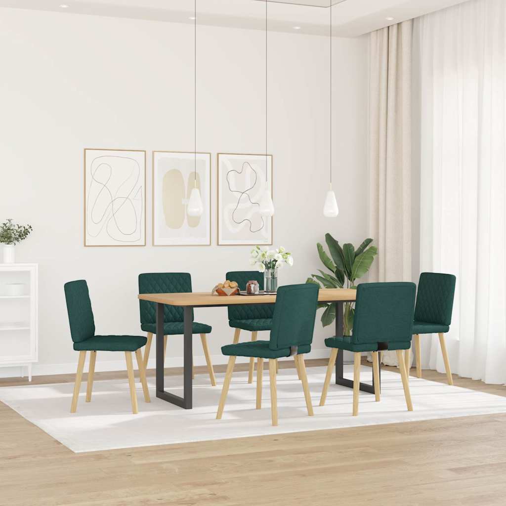 vidaXL Krzesła stołowe, 6 szt., ciemnozielone, obite tkaniną