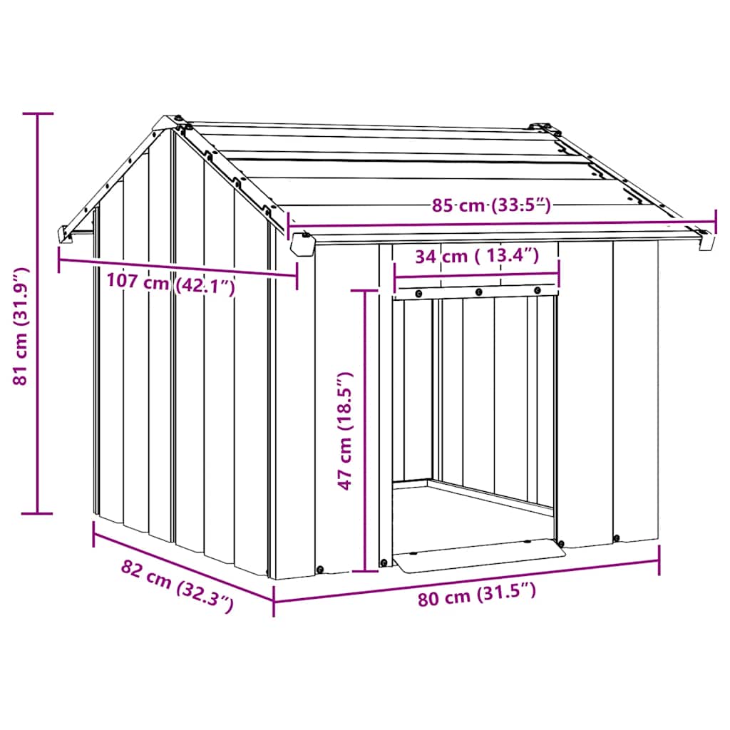 vidaXL Buda dla psa z dachem, 85x107x81 cm, stal galwanizowana