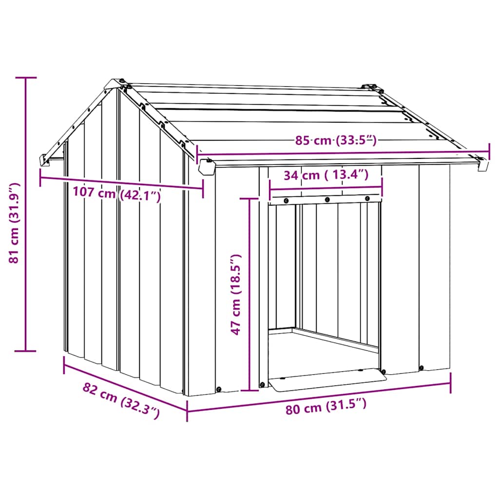 vidaXL Buda dla psa z dachem, 85x107x81 cm, stal galwanizowana