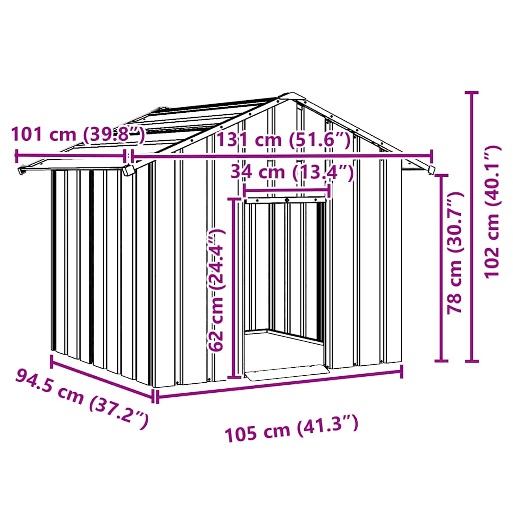 vidaXL Buda dla psa z dachem, 131x101x102 cm, stal galwanizowana