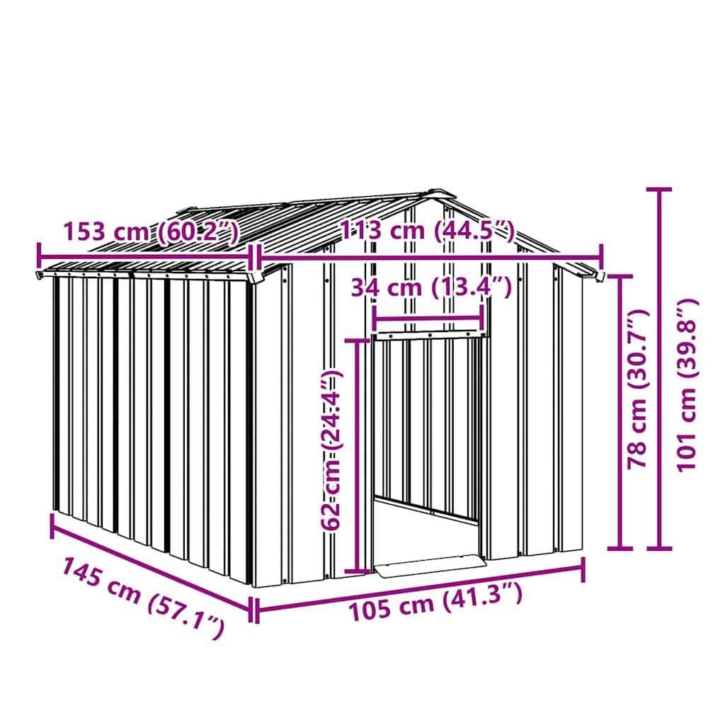vidaXL Buda dla psa z dachem, 113x153x101 cm, stal galwanizowana