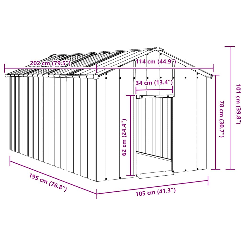vidaXL Buda dla psa z dachem, 114x202x101 cm, stal galwanizowana