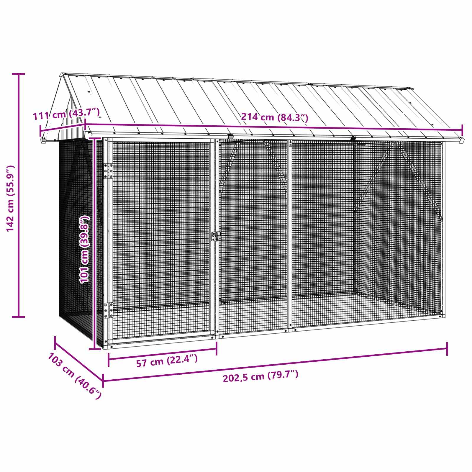 vidaXL Klatka dla ptaków z przechowywaniem Antracyt 227 x 112 x 141 cm