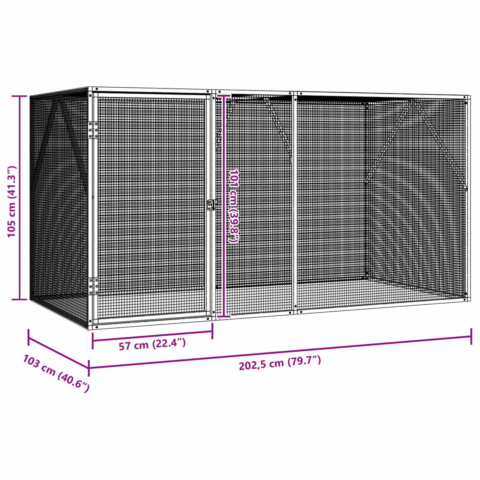 vidaXL Klatka dla ptaków z przechowywaniem Antracyt 208 x 102 x 108 cm