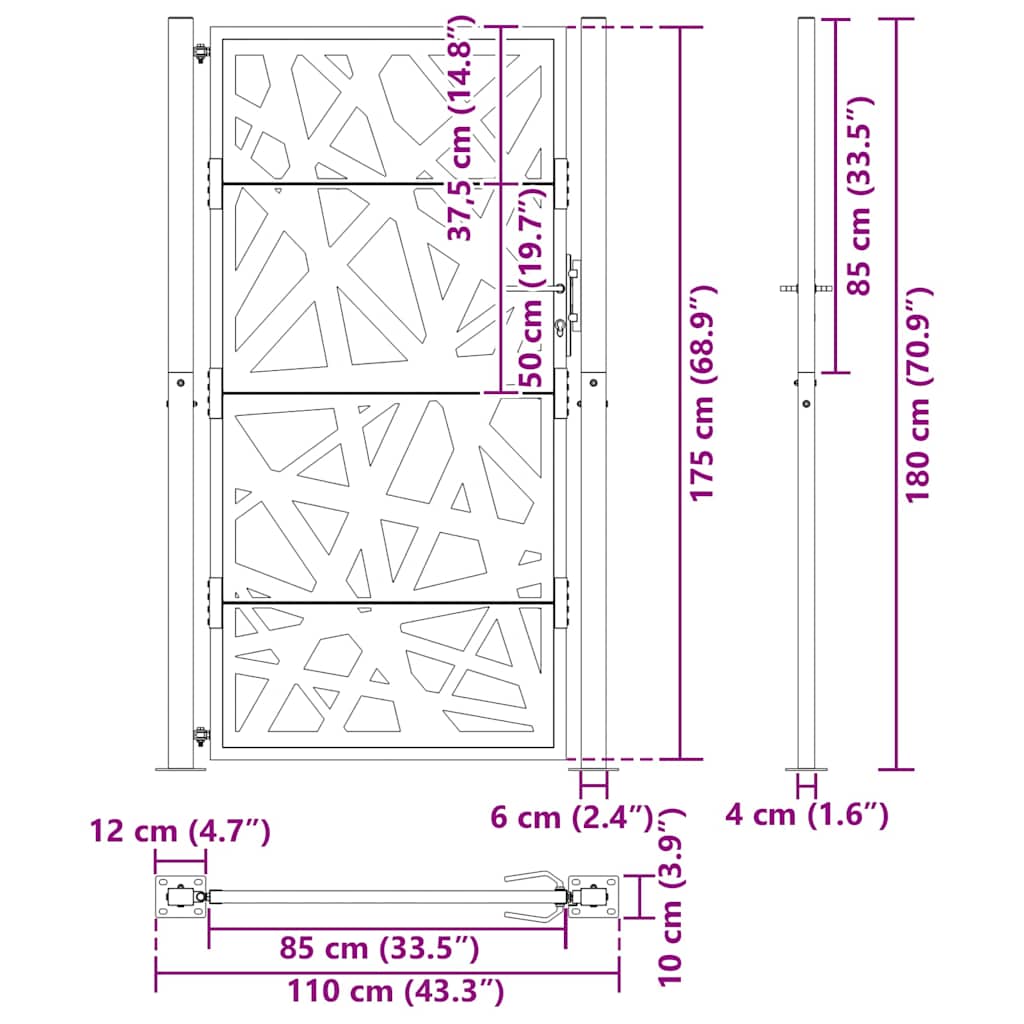 vidaXL Brama ogrodowa czarna 100x175 cm Stalowa konstrukcja świetlna