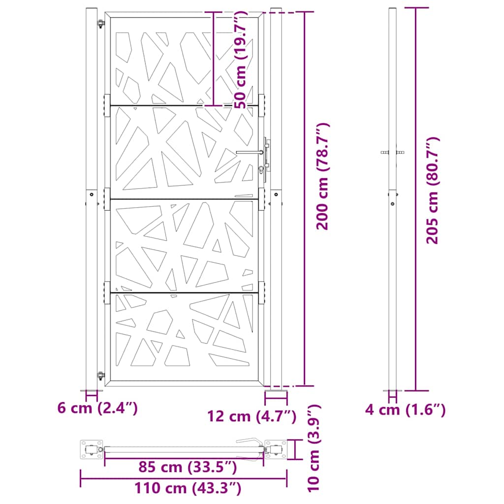 vidaXL Brama ogrodowa czarna 100x200 cm Stalowa konstrukcja świetlna