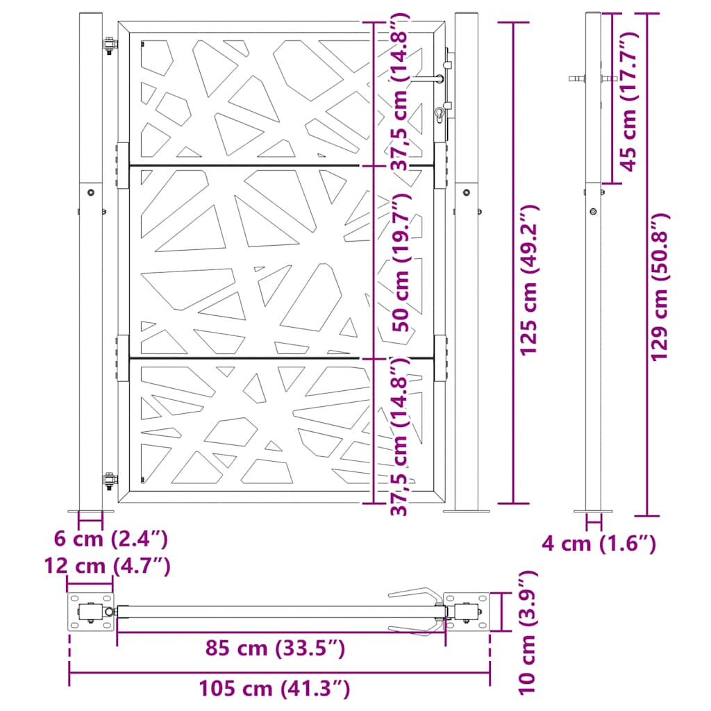vidaXL Brama ogrodowa 100x125 cm Stal nierdzewna Lekka konstrukcja